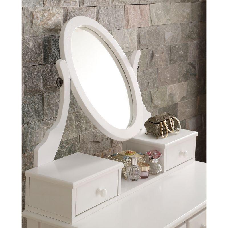 Roundhill Furniture Ashley Wood Make-Up Vanity Table and Stool Set, White
