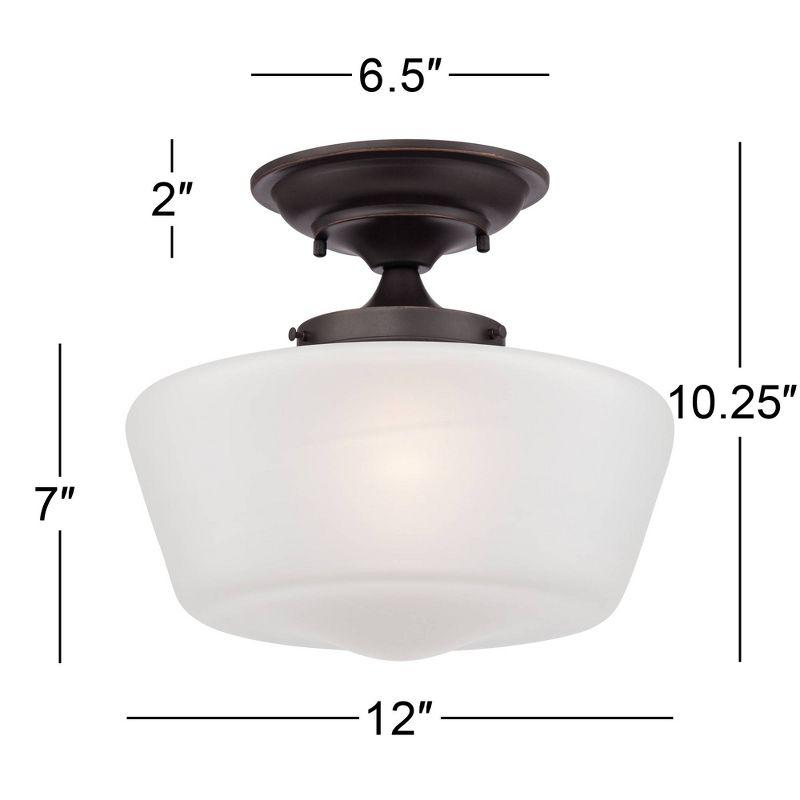 Regency Hill Schoolhouse Floating Modern Farmhouse Ceiling Light Semi Flush Mount Fixture 12" Wide Bronze White Glass Shade for Bedroom Living Room