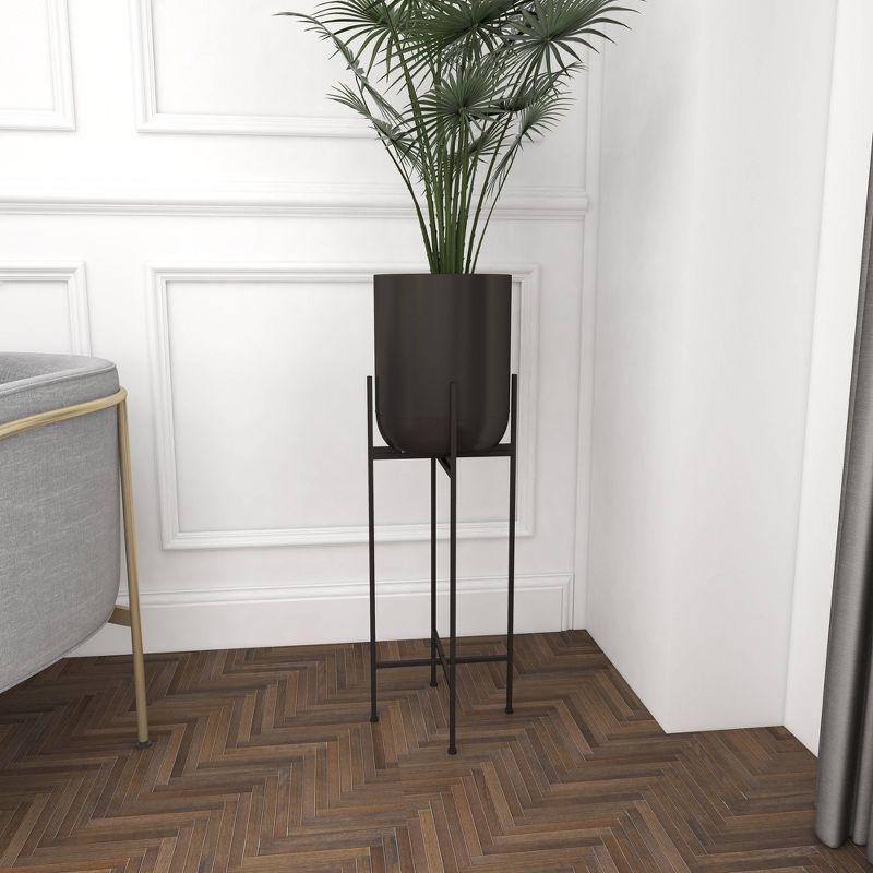 Modern Indoor/Outdoor Tall Black Metal Planter with Stand