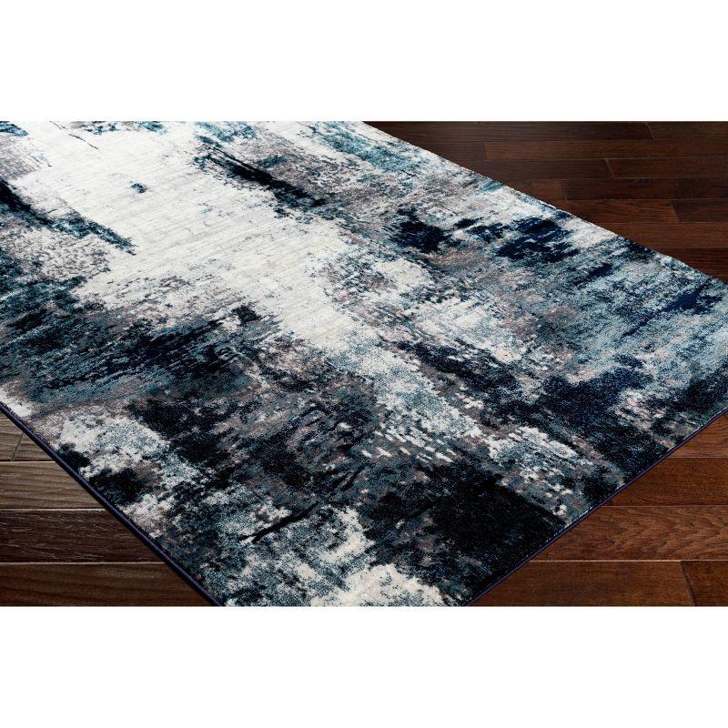 Blue Abstract Synthetic Washable Reversible Rectangular Rug