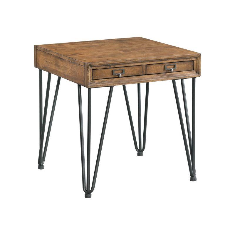 Industrial Charm Square End Table with Storage, Light Walnut & Metal