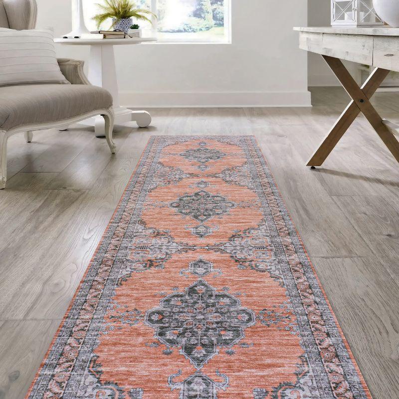 JONATHAN Y Wincer Chenille Cottage Medallion Machine-Washable Orange/Gray 2 ft. x 8 ft. Runner Rug