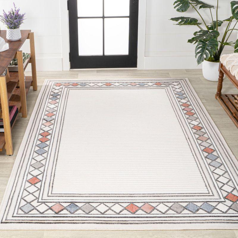 JONATHAN Y Sebastian High-Low Modern Diamond Border Ivory/Beige 3 ft. x 5 ft. Indoor/Outdoor Area Rug