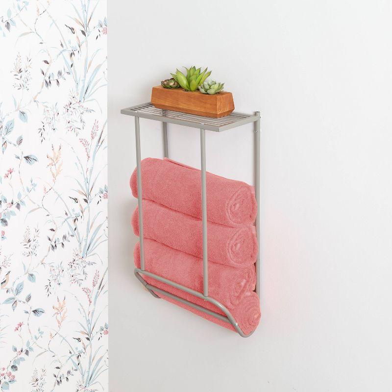 Satin Nickel 16" Wall-Mounted Towel Rack with Slatted Shelf