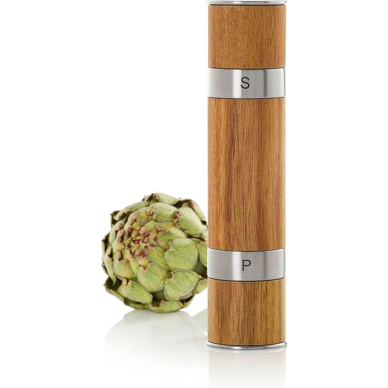 Acacia Wood and Stainless Steel Dual Salt and Pepper Mill