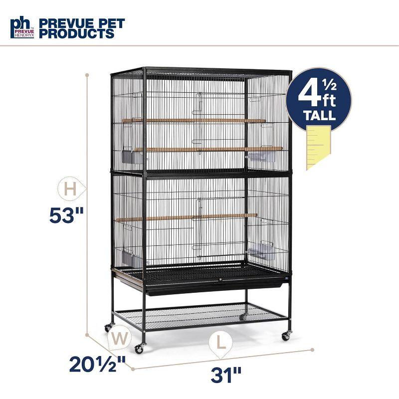 Black Wrought Iron Flight Cage with Stand and Storage Shelf