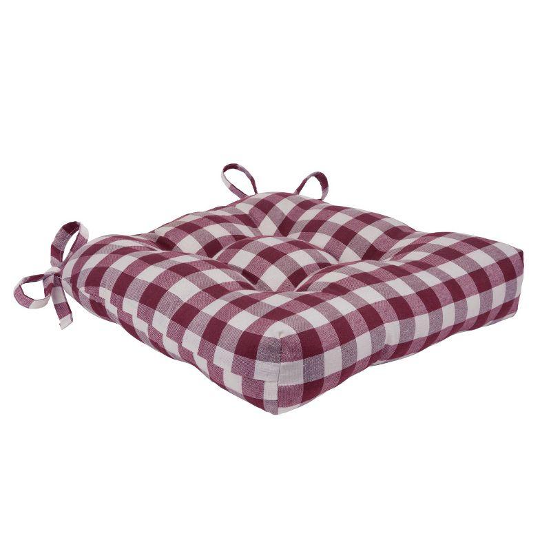 Kate Aurora Set of 2 Country Farmhouse Plaid Stain/Water Resistant Chair Cushions - Burgundy