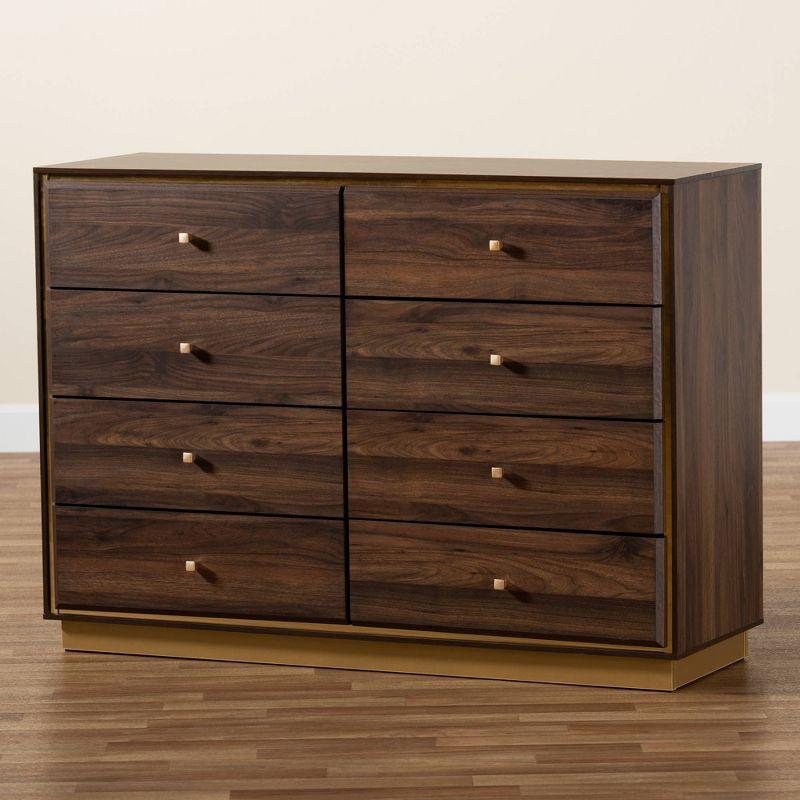 Cormac Wood and Metal 8 Drawer Dresser Walnut Brown/Gold - Baxton Studio: Modern Storage Furniture for Bedroom