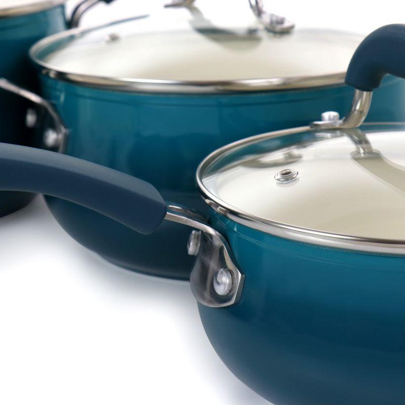 Oster Corbett 8 Piece Nonstick Aluminum Cookware Set in Teal