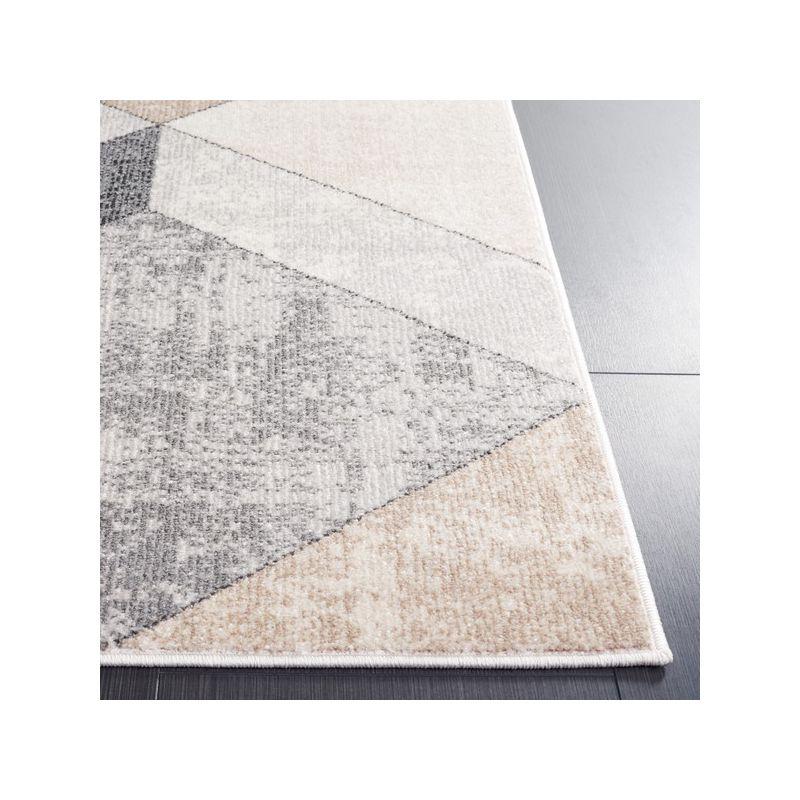 Phoenix Light Grey Beige Charcoal Geometric Area Rug 6'7"x6'7"