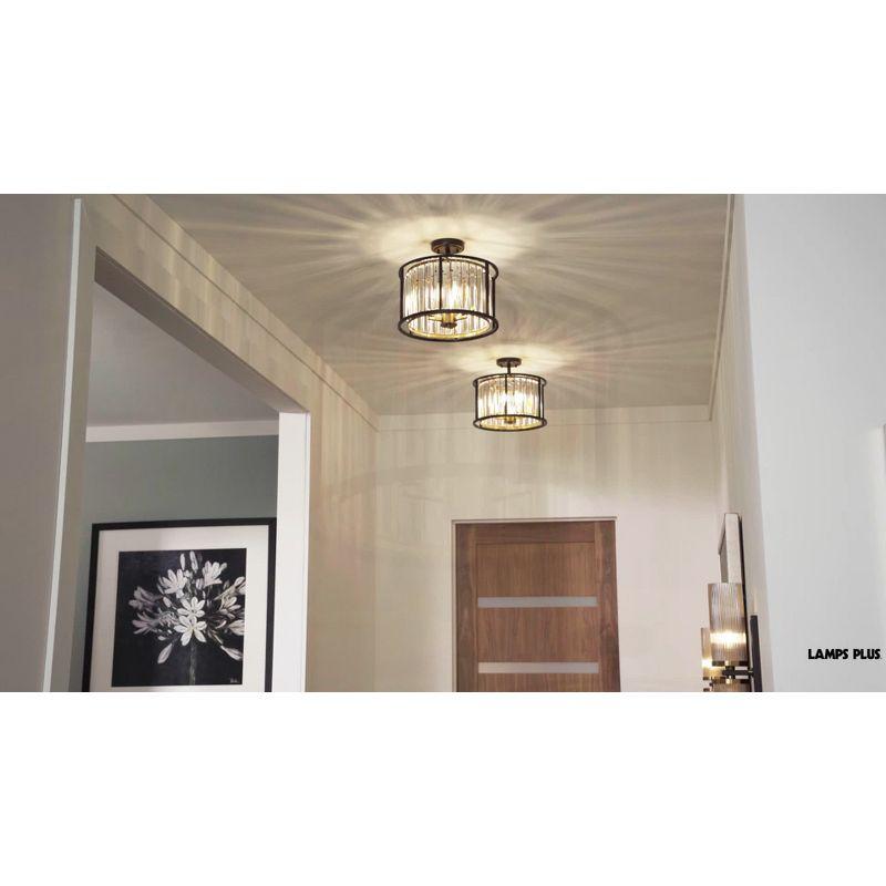 Bronze Brass Crystal Drum Semi Flush Mount Ceiling Light