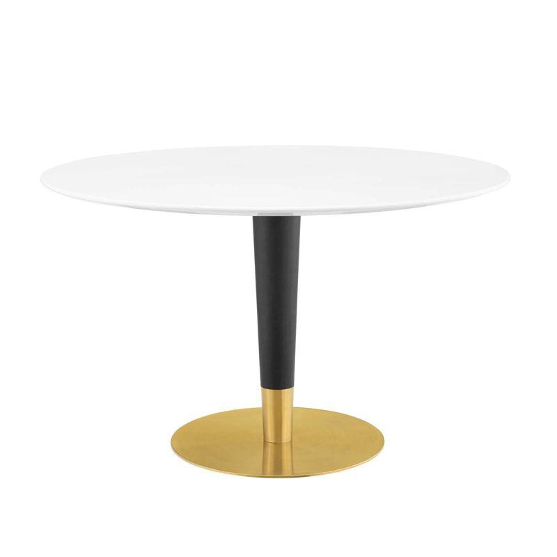 Round White and Gold Mid-century Modern Dining Table