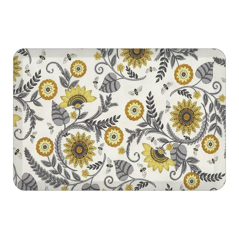 Sophisticated Bees 20" x 30" Yellow and Gray Anti-Fatigue Kitchen Mat