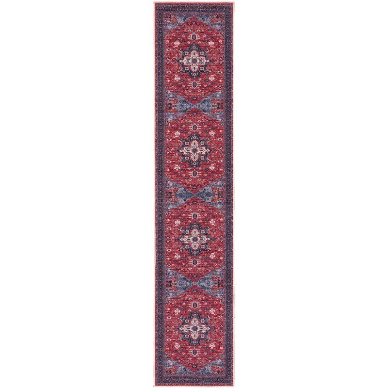 Serapi SEP560 Power Loomed Machine Washable Skid-Resistant Indoor Accent Rug - Red/Navy - 2'x5' - Safavieh