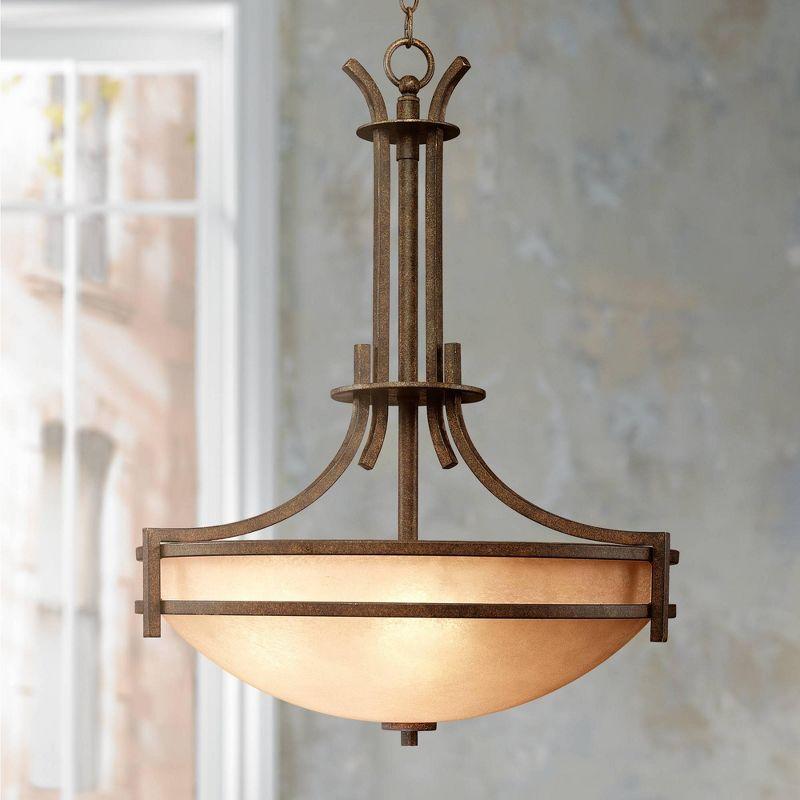 Franklin Iron Works Oak Valley Bronze Pendant Chandelier 21" Wide Rustic Cream Scavo Glass 5-Light Fixture for Dining Room House Foyer Kitchen Island