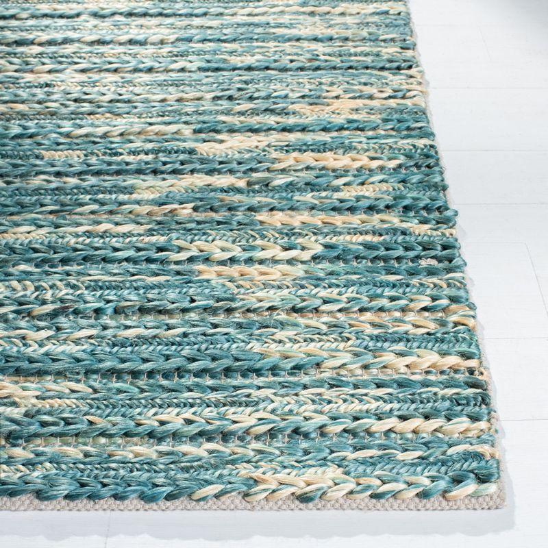 Hand-Woven Dark Green and Natural Cotton Area Rug - 5x8 Feet