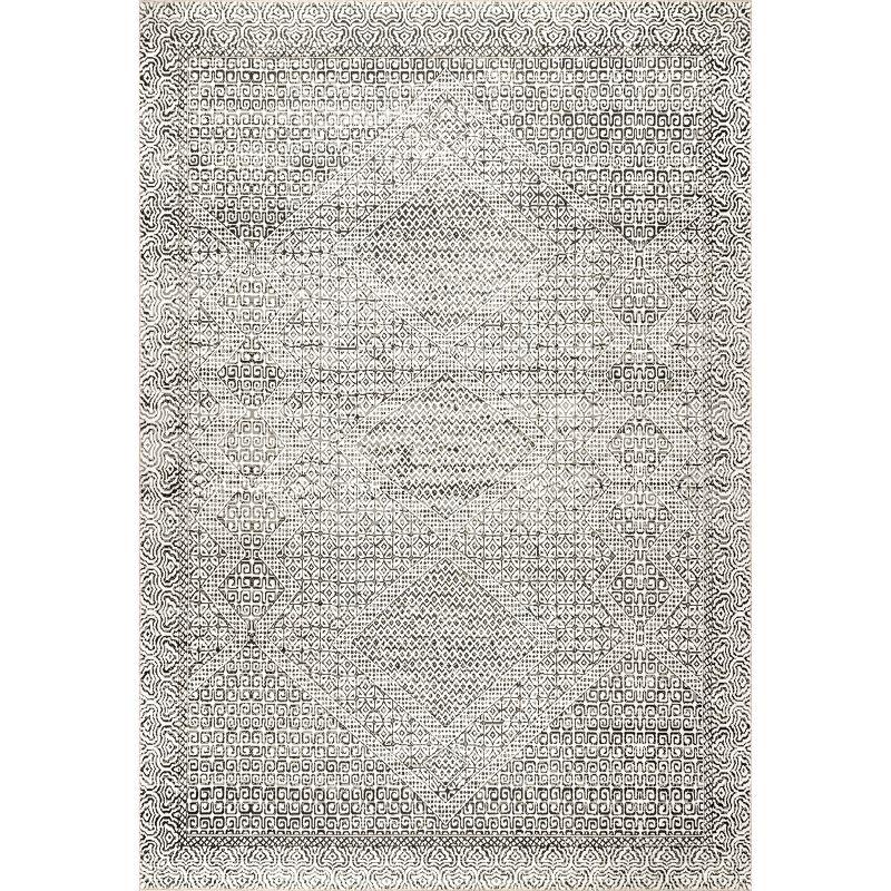 Nuloom Hart Medallion 5x8 Machine Washable Indoor Area Rug for Living Room Bedroom Dining Room Kitchen, Grey/Ivory