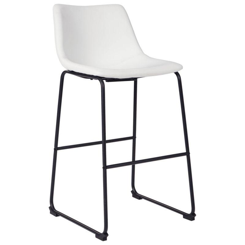 Industrial White & Black Faux Leather Barstool with Metal Base