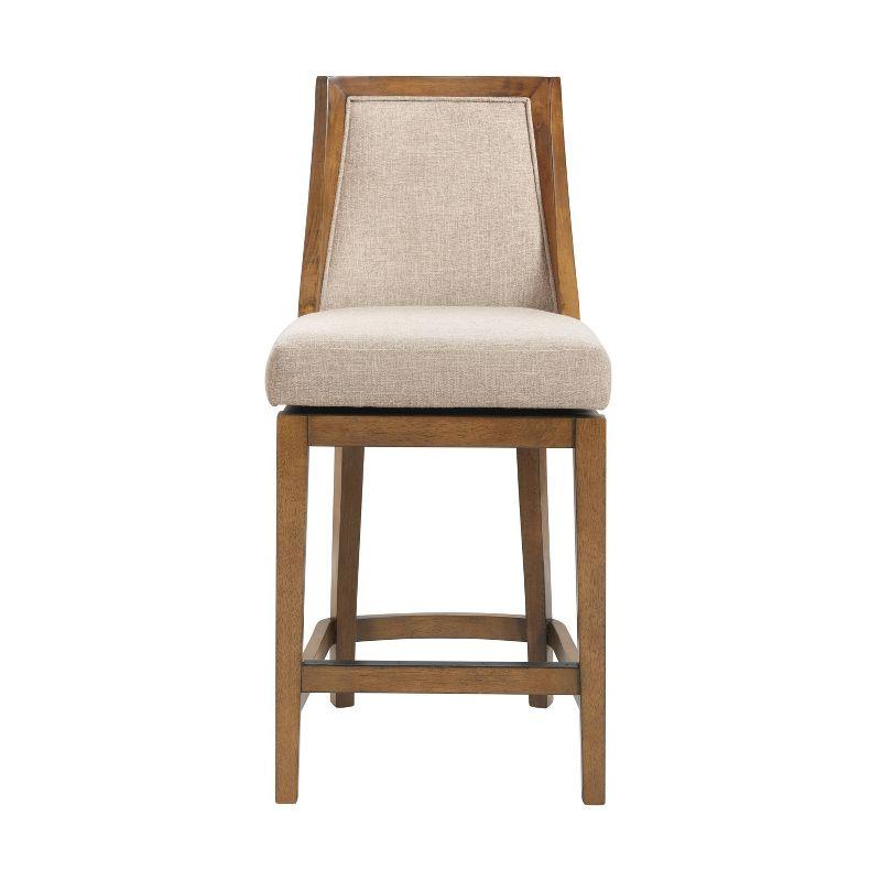 Ellie 19" Wide Solid Rubber Wood Frame Linen Fabric Counter Height Swivel Stool With Back