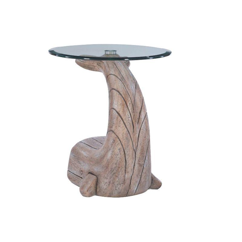 Weldon Coastal Whale Side Table Driftwood - Powell: Beveled Glass, Artist Sculpture, Magnesium Oxide
