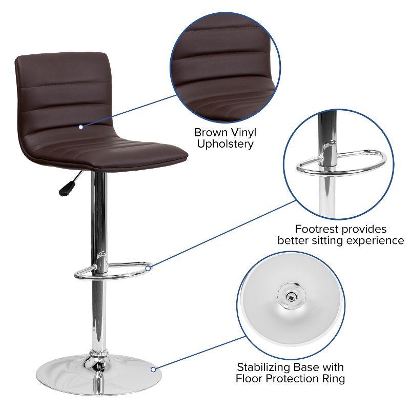 Flash Furniture Modern Brown Vinyl Adjustable Bar Stool with Back, Counter Height Swivel Stool with Chrome Pedestal Base