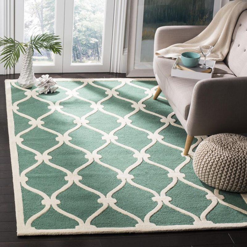 Teal and Ivory Hand-Tufted Wool Area Rug, 3' x 5'