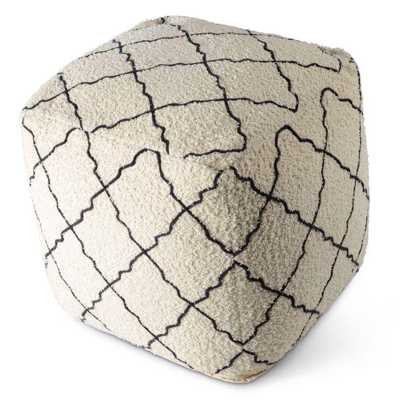 Lattice Square Pouf Cream/Black - Steve Silver Co.