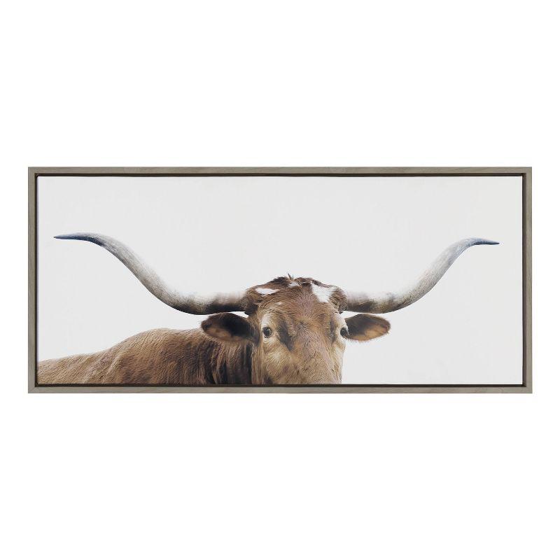 Texas Longhorn Gray Canvas Print with Polystyrene Frame