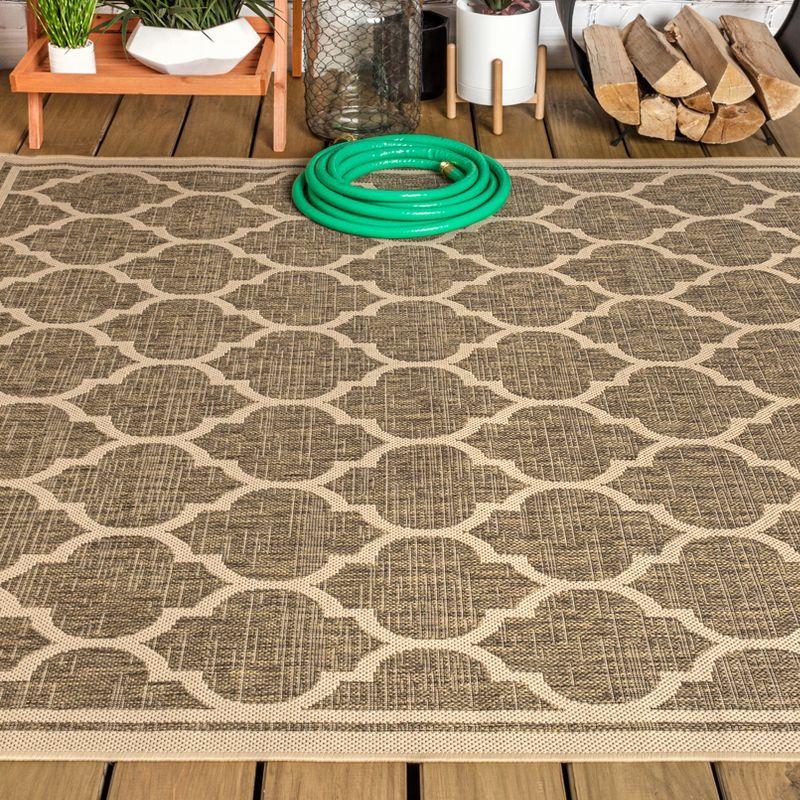 3'x5' Trebol Moroccan Trellis Textured Weave Indoor/Outdoor Area Rug, Brown/Beige - JONATHAN Y