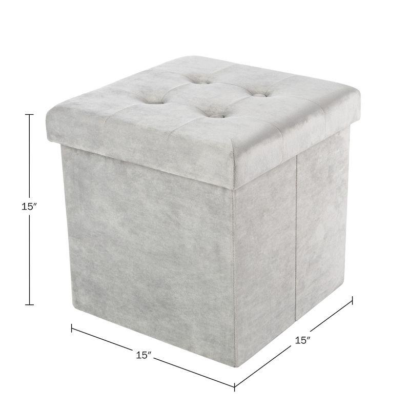 Premium Gray Velvet 15'' Multipurpose Tufted Storage Ottoman