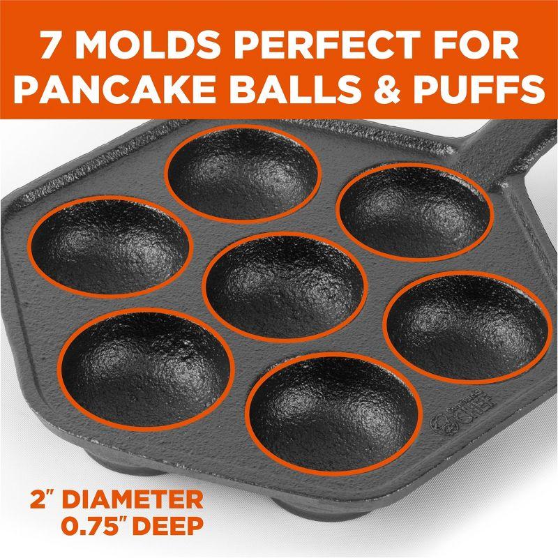 Commercial Chef Cast Iron Danish Aebleskiver Pan, Makes 7 Pancake Balls