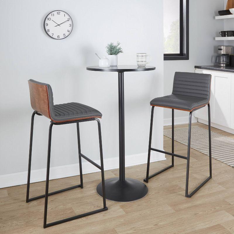 LumiSource 30" Mason Mara Fixed Height Barstools Black Walnut Wood/Gray PU Leather