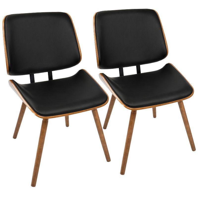 Lombardi Mid Century Modern Dining/Accent Chair Faux Leather Black - Lumisource: Set of 2, Wood Legs, Padded Seat