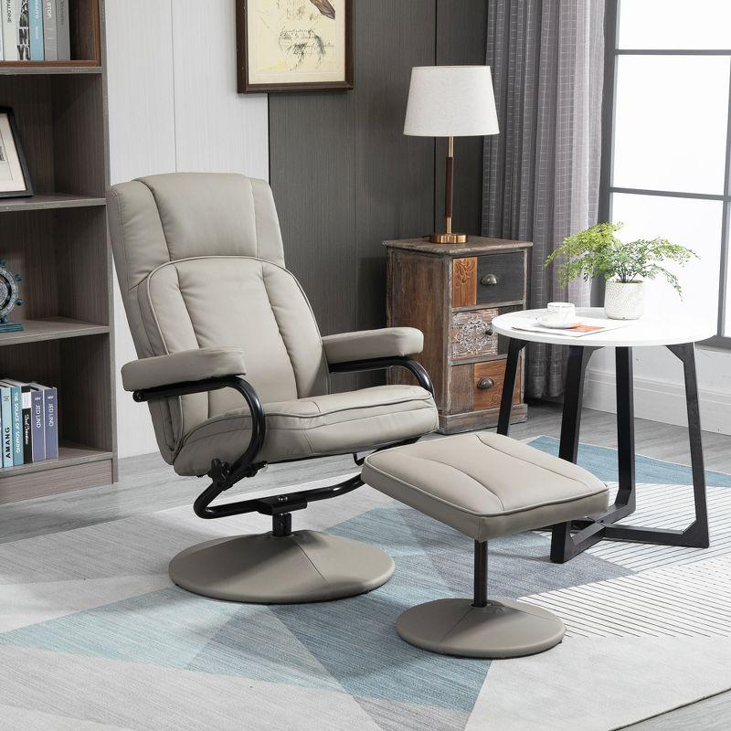 Gray Faux Leather Swivel Recliner with Ottoman