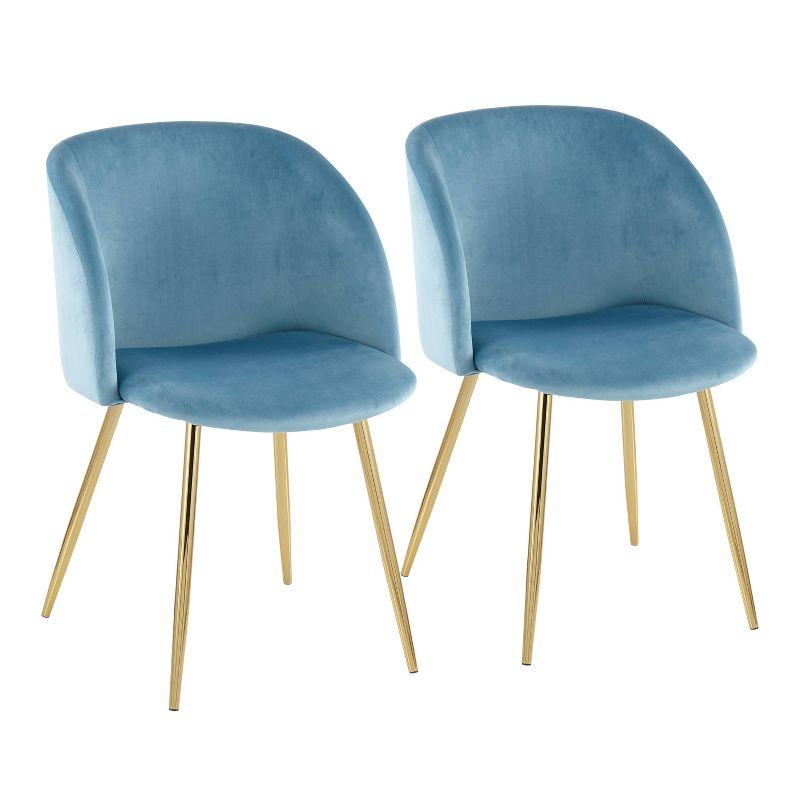 Set of 2 Fran Contemporary Dining Chairs Steel/Velvet Gold/Light Blue - LumiSource: Padded Bucket Seat, Metal Legs