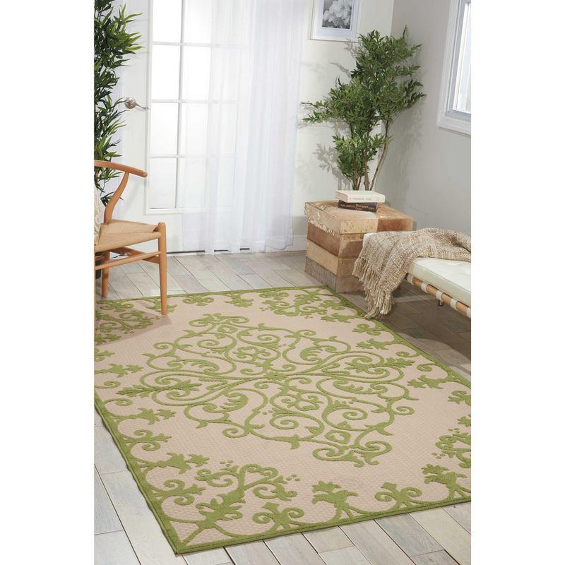 Vibrant Green Scroll Vine 17"x50" Synthetic Indoor/Outdoor Rug