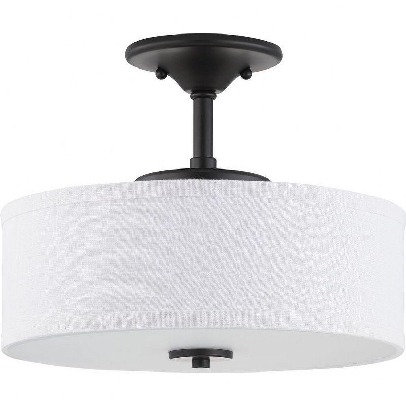 Progress Lighting Inspire 1-Light LED Semi-Flush Mount in Graphite with Summer Linen Shade