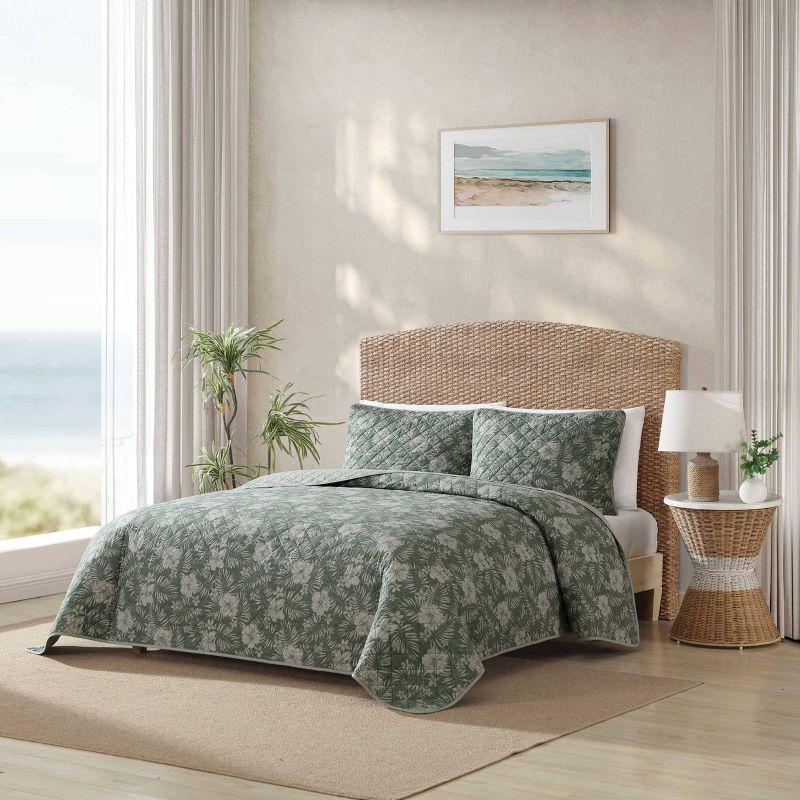 Eddie Bauer Tommy Bahama Hibiscus Jungle Cotton Reversible Green Quilt Set