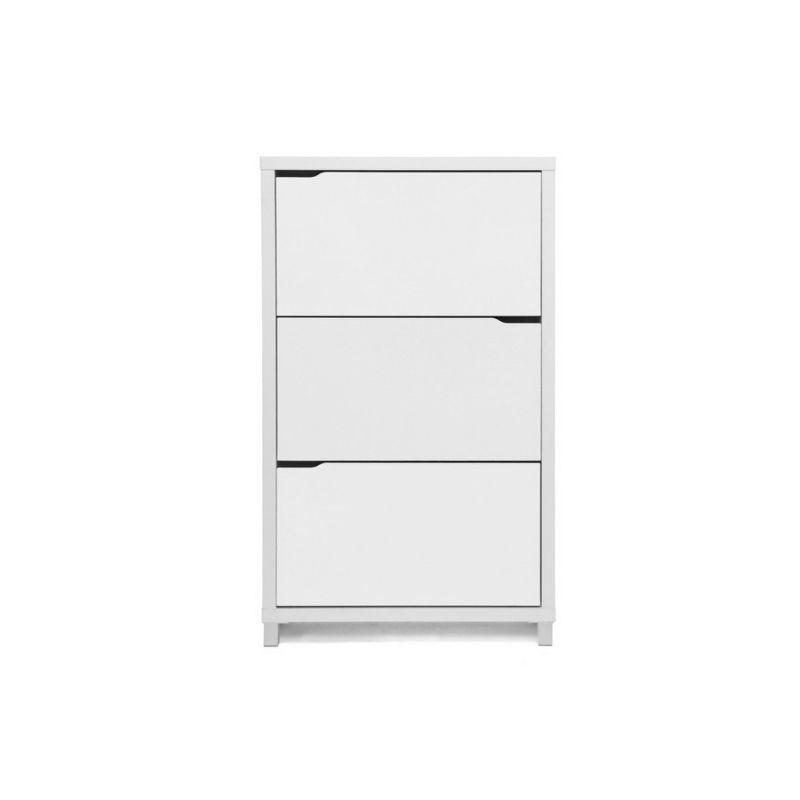 Simms 3 Drawer Modern Shoe Cabinet White - Baxton Studio: Entryway Organizer, Holds 18 Pairs
