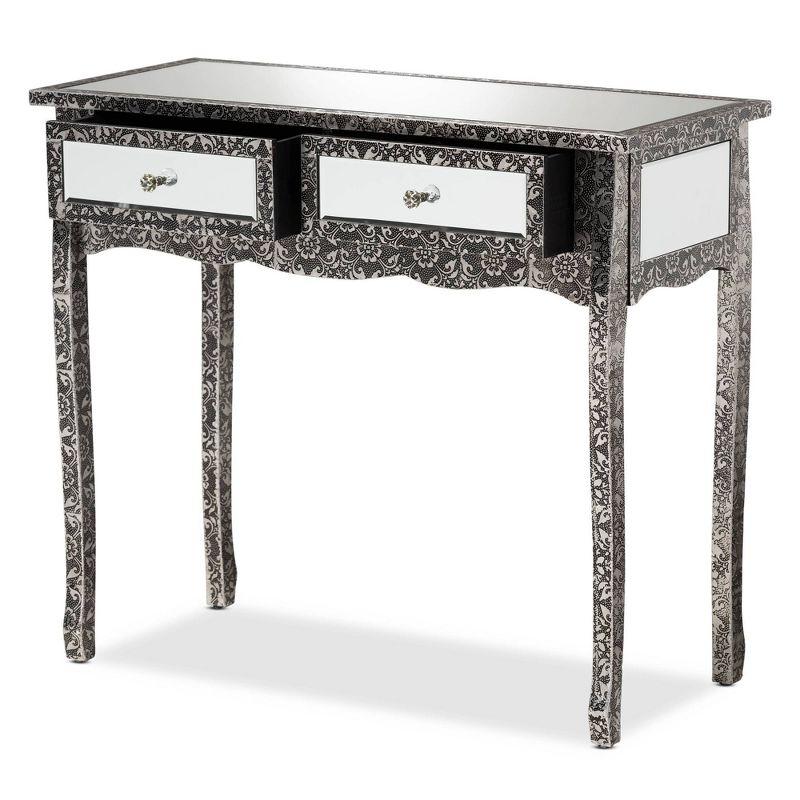 Wycliff Metal and Mirrored Glass 2 Drawer Console Table Dark Gray/Silver - Baxton Studio