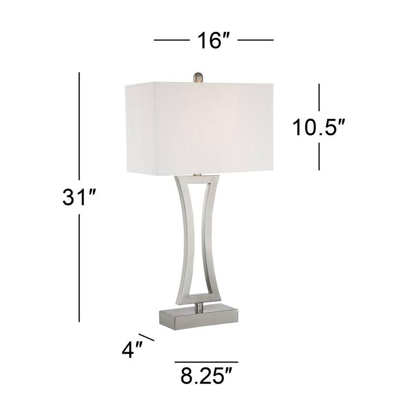 Sleek Brushed Nickel Modern Table Lamp Duo with Off-White Shades