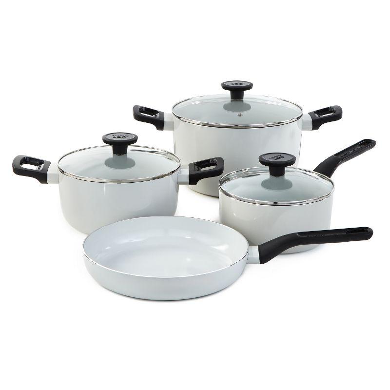 BergHOFF Leo Glints Nonstick Ceramic 7Pc Cookware Set with Glass Lids, Recycled Aluminum, Spirit