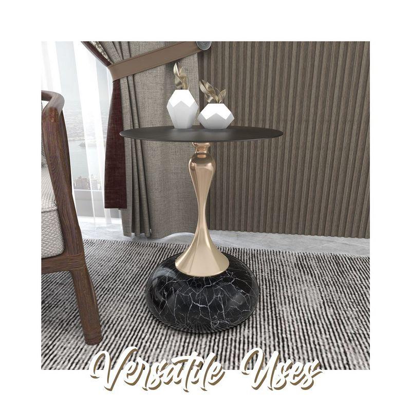 LeisureMod Wide Side Table with Black Stainless Steel Top Round Accent Table and Pedestal Base Modern End Table Savoy Series