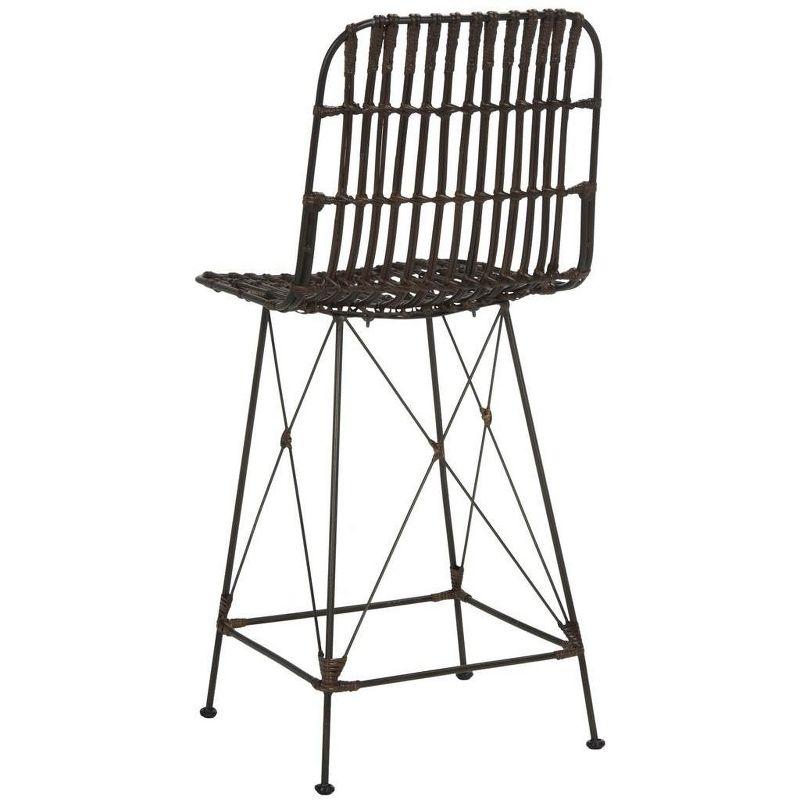 Minerva Wicker Counter Stool (Set of 2) - WIK6509 - Brown/Black - Safavieh