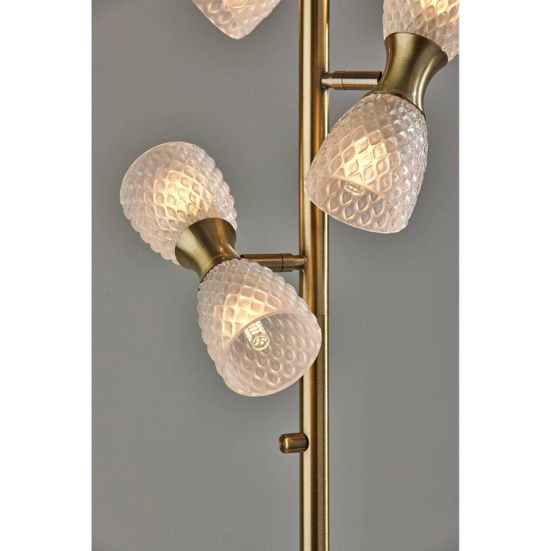 Nina Floor Lamp Antique Brass: Dimmable LED Standing Lamp with Articulating Milk Glass Shades - Adesso