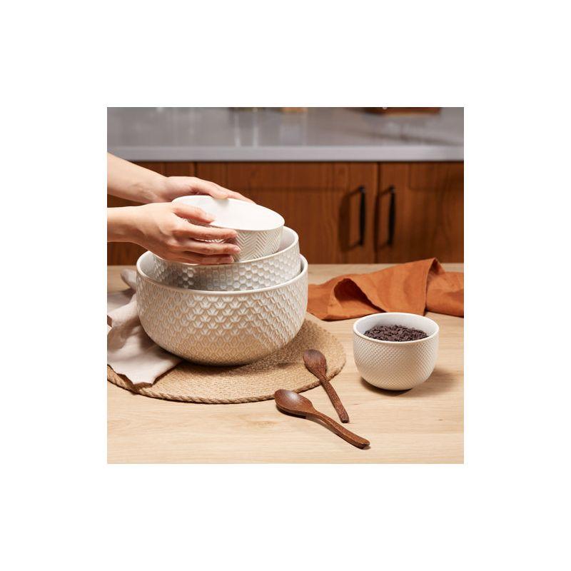 Kook Ceramic Nesting Bowls, 20/44/98/145 oz, Cream/Copper, Set of 4