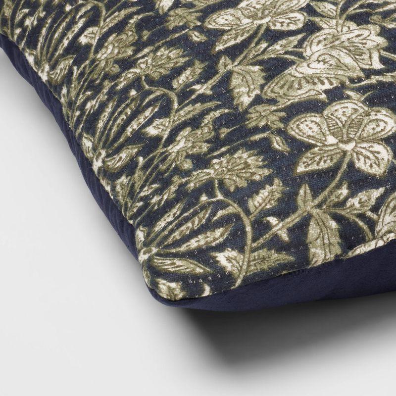 Square Double Cloth Printed Decorative Throw Pillow Navy/Green/Cream - Threshold™: Cotton Fabric, Botanical Pattern, Indoor Use