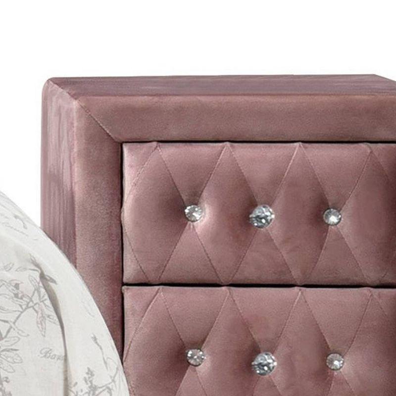 17" Reggie Nightstand Pink Fabric - Acme Furniture: Crystal-like Detail, Wood Bun Legs, Safety Stop Drawer