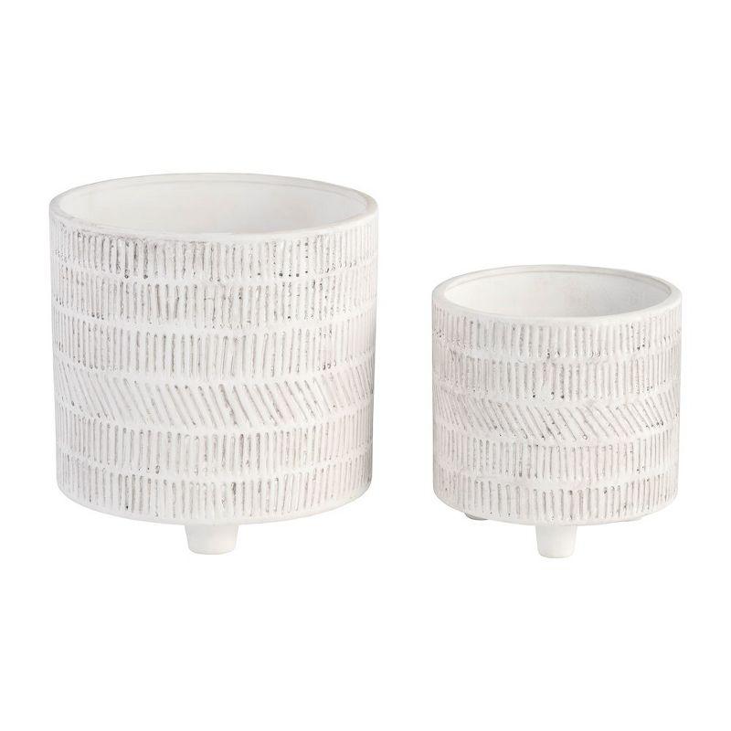 Ivory Geometric Ceramic Footed Planter Set of 2