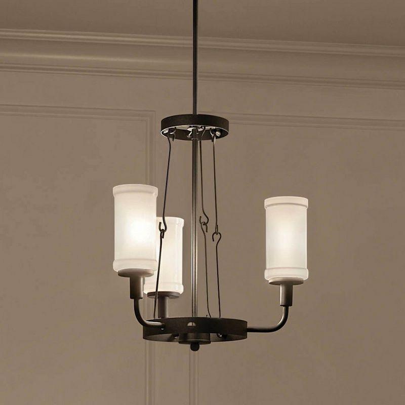 Vetivene Textured Black Mini 3-Light Chandelier with Opal Glass